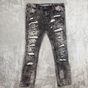Grindhouse Denim Co Mens 38 Distressed Acid Wash Slim Fit Ripped Repaired Jeans